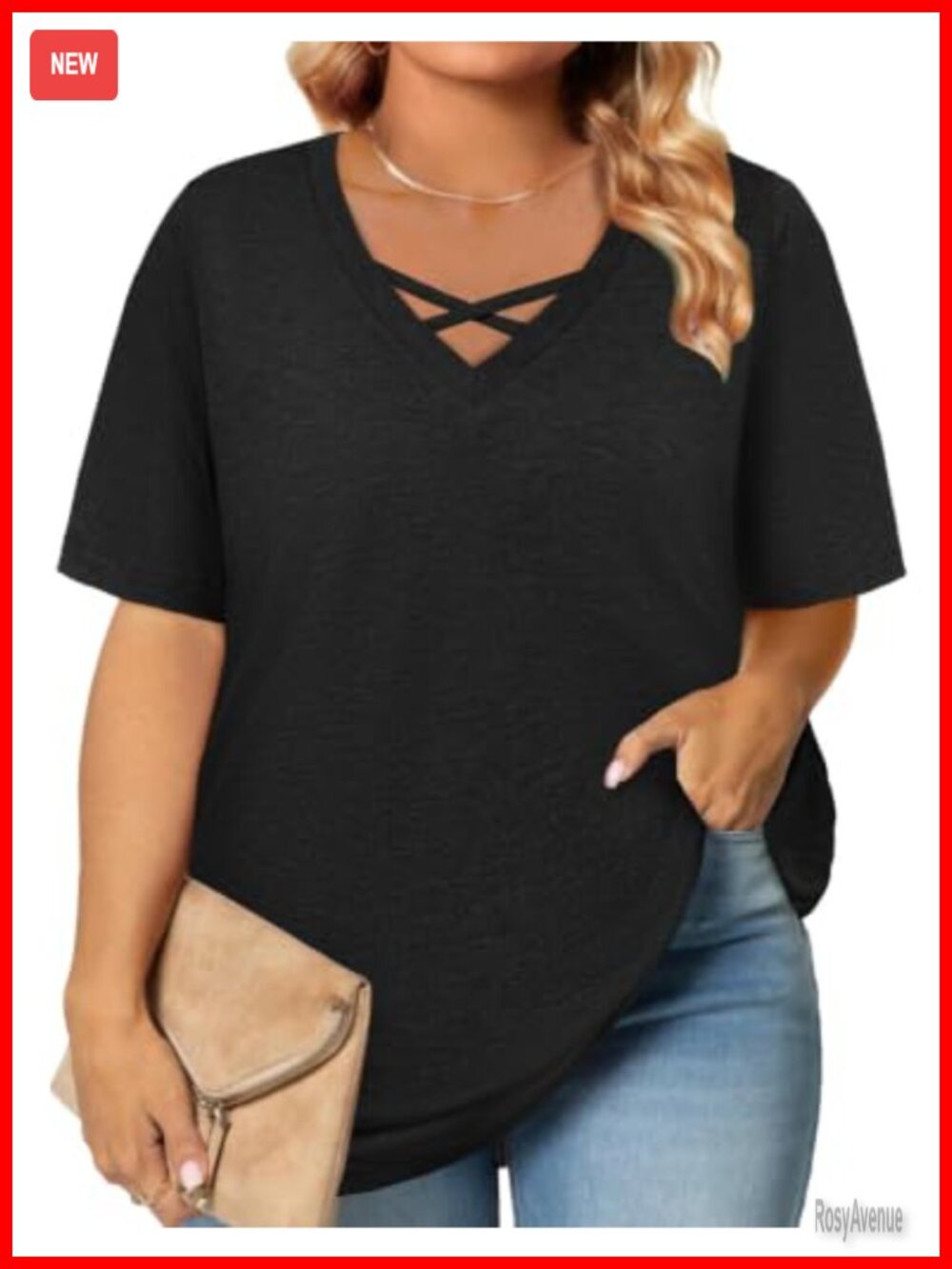 Womens Plus Size Tunic Top Short Sleeve V-Neck Criss Cross Summer Casual